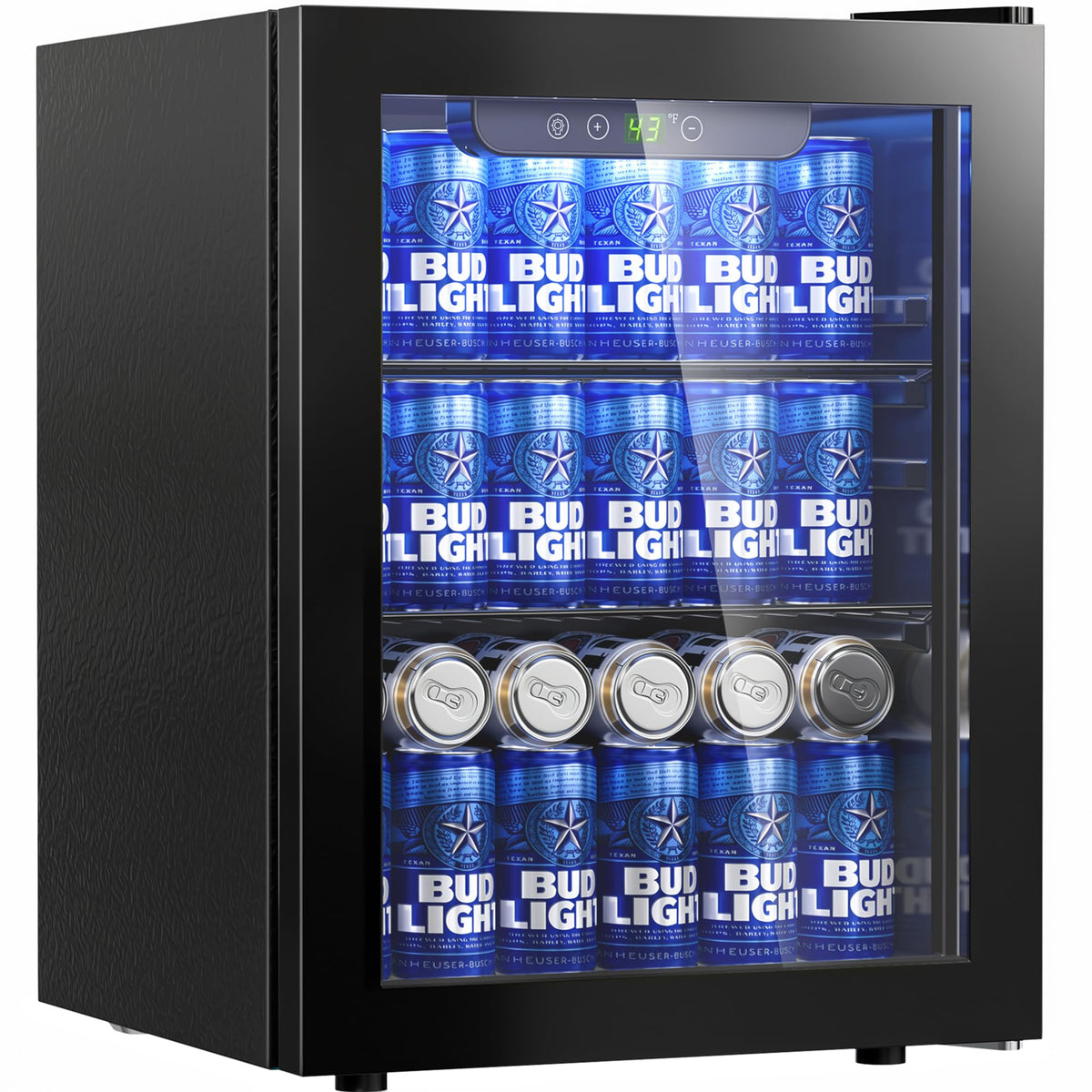2.5 Cu.Ft Beverage Fridge, Glass Door Mini Fridge, Silver, 96 Can