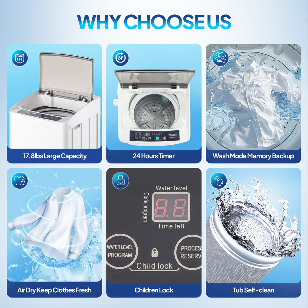 ROVSUN 25LBS Full-Automatic Washing Machine and 3.5CuFt Portable Clothes Dryer Set, Compact Laundry Washer and Dryer Combo Set with Stainless Steel Inner Tub, for Apartment, Dorms, Home