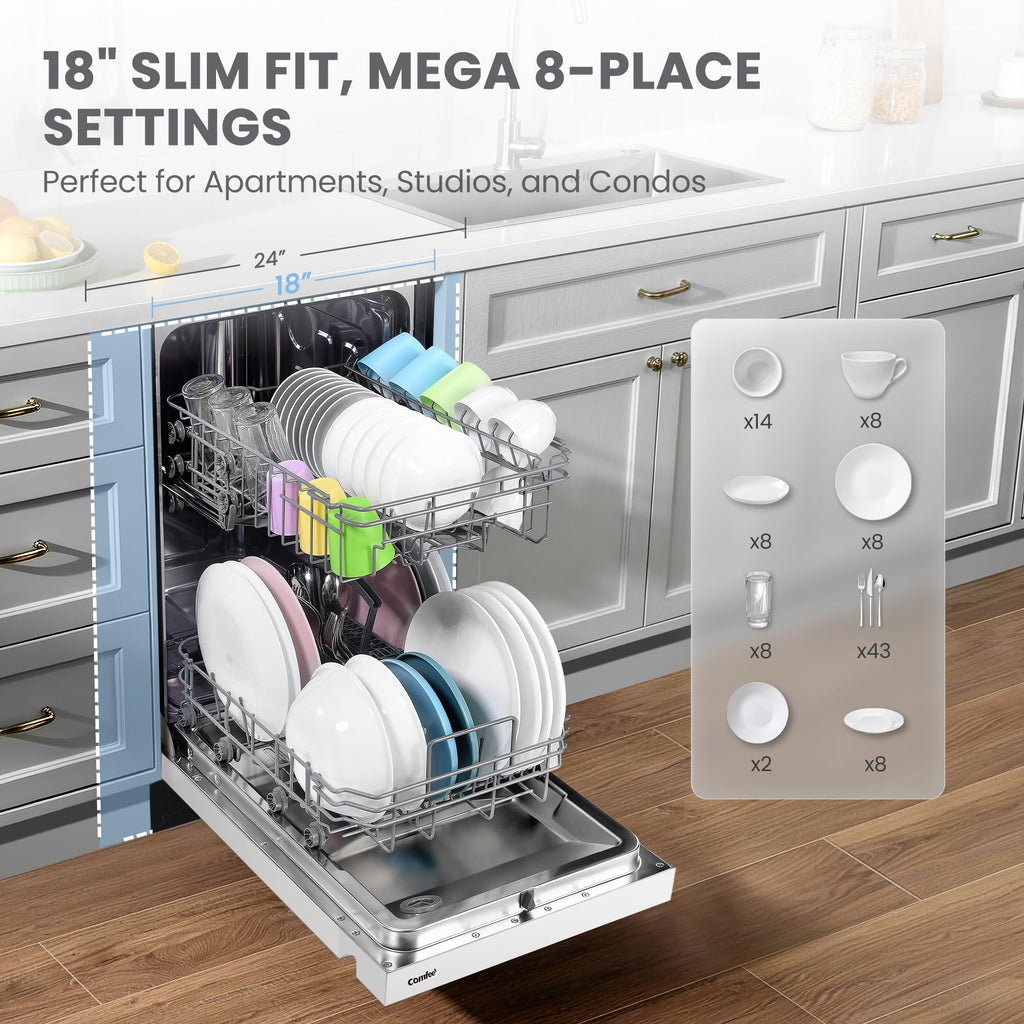 COMFEE' 18 Inch Built-in Dishwasher, Energy Star & NSF, Stainless Steel Tub