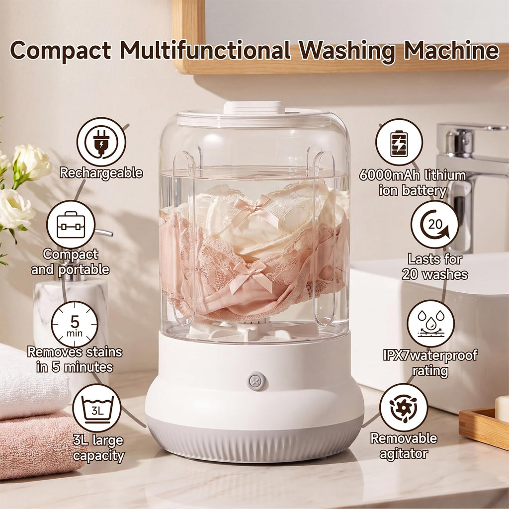 Mini Washing Machine, 3L Compact Small Laundry Washer for Underwear, Socks etc.（White）