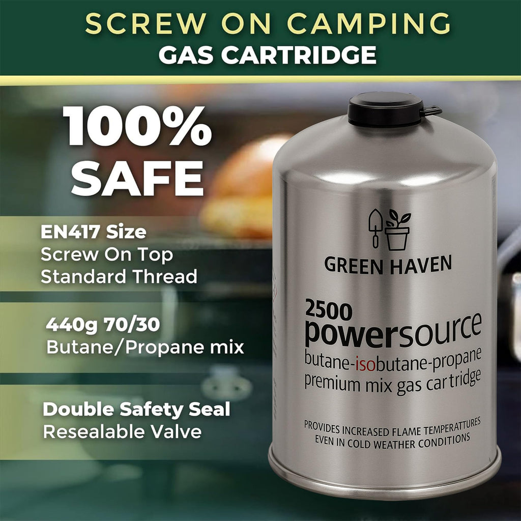 Green Haven Camping Gas Canisters | Butane Propane Mix, EN417 C500 Packs