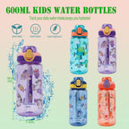 SENBSLAN Kids Water Bottles With Straw,600ml Drinks Bottle for School,Leakproof Children's Bottle BPA free Tritan Sport Bottle for Girls Boys (Pinkish Orange-Rabbit)