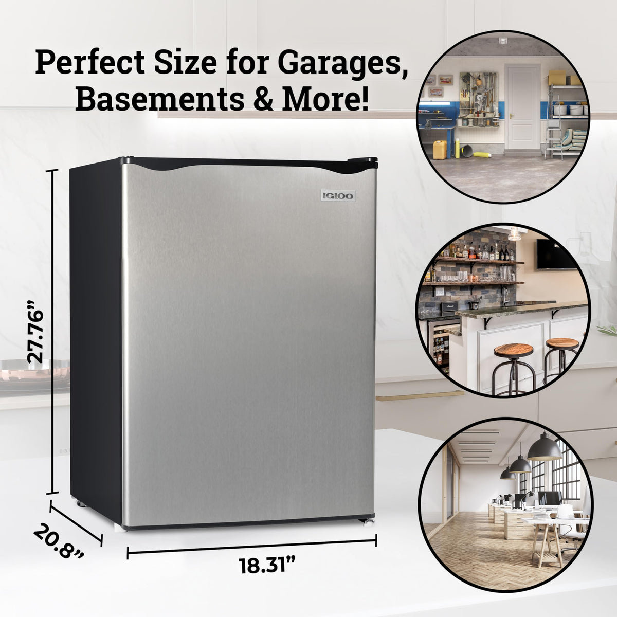 Igloo 2.6 Cu.Ft Mini Fridge with Freezer- Single Door Compact Refrigerator with Glass Shelves for Homes, Dorms & Offices- Keep Snacks, Drinks & Frozen Foods Cool with Temperature Control Fridge- White