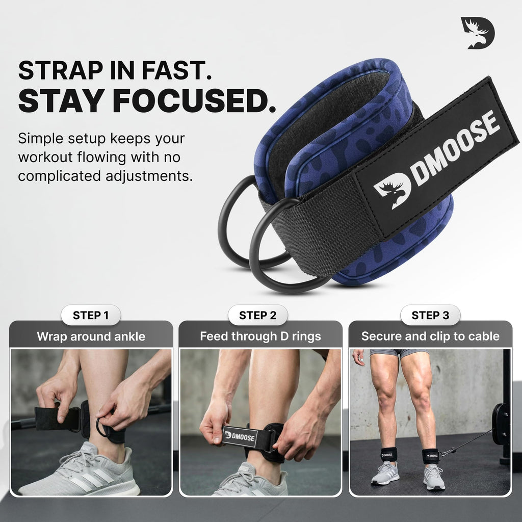 DMoose Fitness Ankle Strap for Cable Machine - One Size Fit with Premium Padding Cuffs - Cable Kickback Ankle Straps - Gym Attachments & Lower Body Exercises