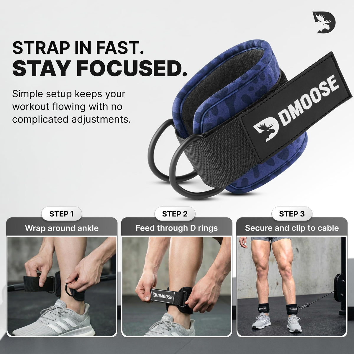 DMoose Fitness Ankle Strap for Cable Machine - One Size Fit with Premium Padding Cuffs - Cable Kickback Ankle Straps - Gym Attachments & Lower Body Exercises