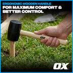OX Trade Black Rubber Mallet 16oz / 450g, Non-Marking Hammer, Wooden Handle