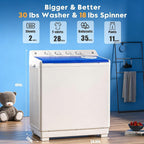 Auertech Portable Washing Machine, 28lbs Twin Tub Washer Mini Compact Laundry Machine with Drain Pump, Semi-automatic 18lbs Washer 10lbs Spinner Combo for Dorms, Apartments, RVs