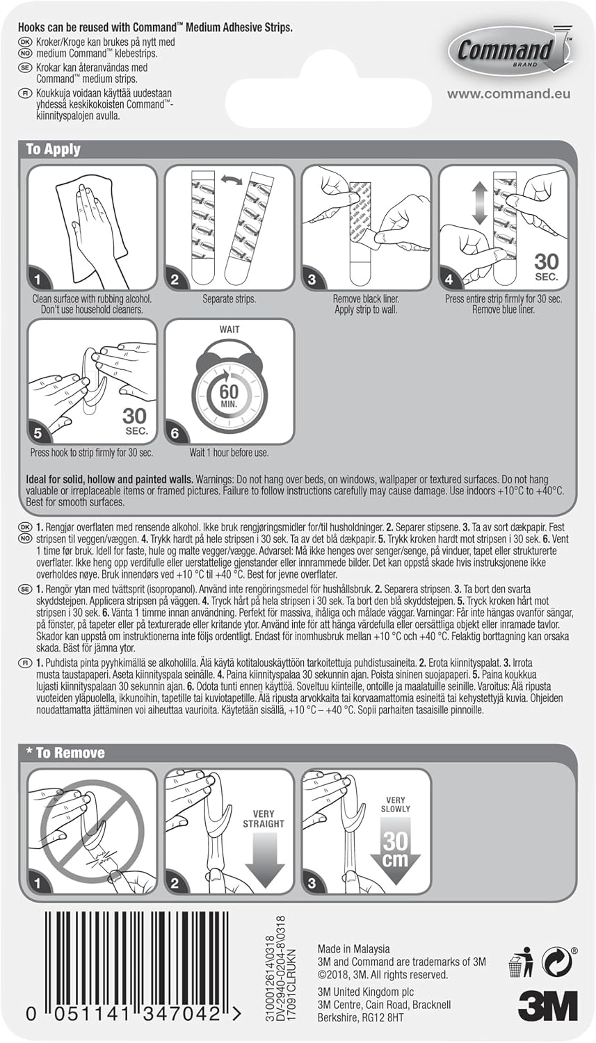 Command Medium Hooks, Clear, 2 Hooks and 4 Adhesive Strips