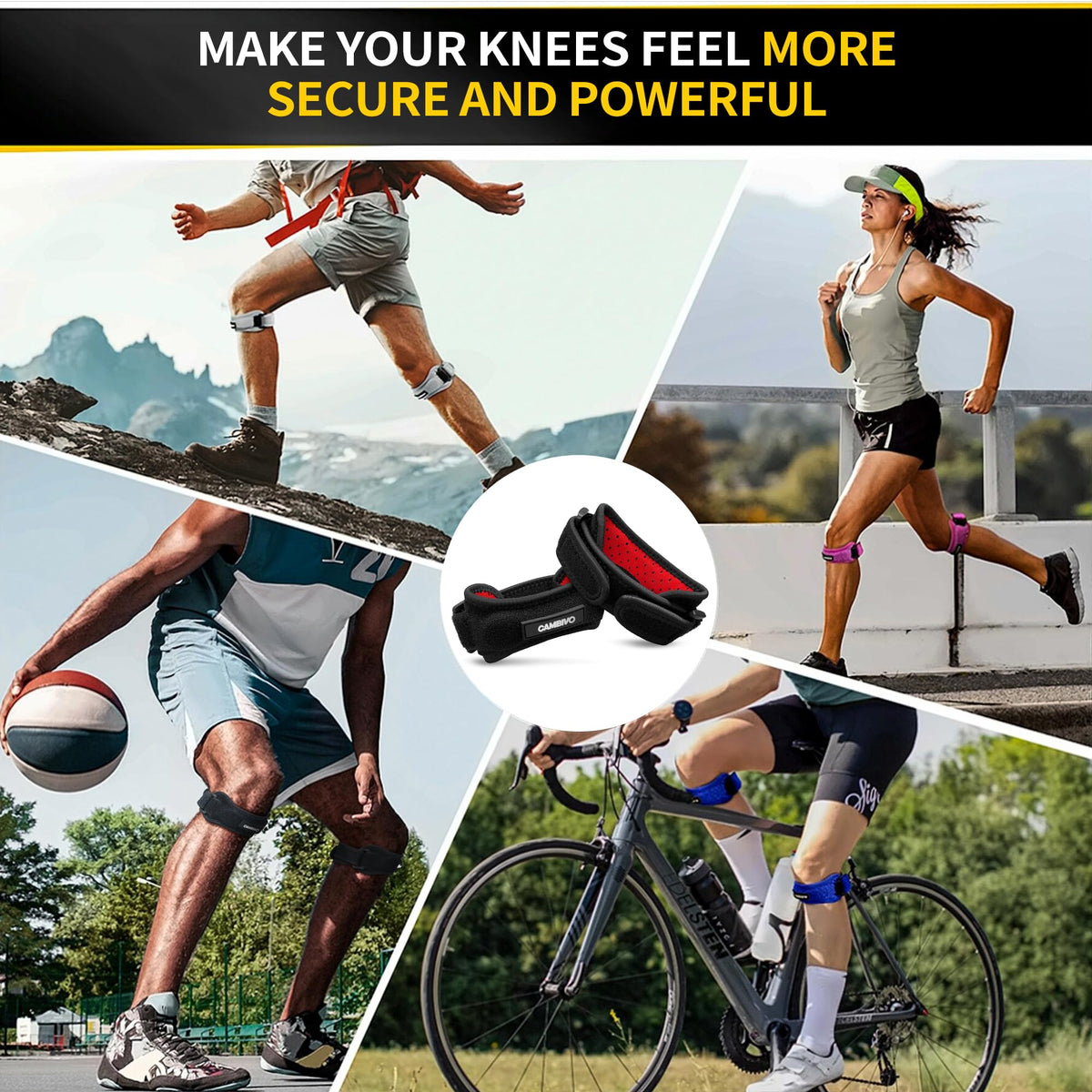 CAMBIVO 2 Pack Patella Tendon Knee Strap for Meniscus Tear & Osgood Schlatters Relief - Adjustable Knee Support for Running Stability, Jumper's Knee, Hiking & Gym Squats
