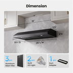 VIKIO HOME Under Cabinet Range Hood 30 Inch, 1200 CFM Dual-Motor Kitchen Vent with LED Lights, Button Control, Ducted Stainless Steel Vent Hood, Reusable 5-Layer Aluminum Filters, Black