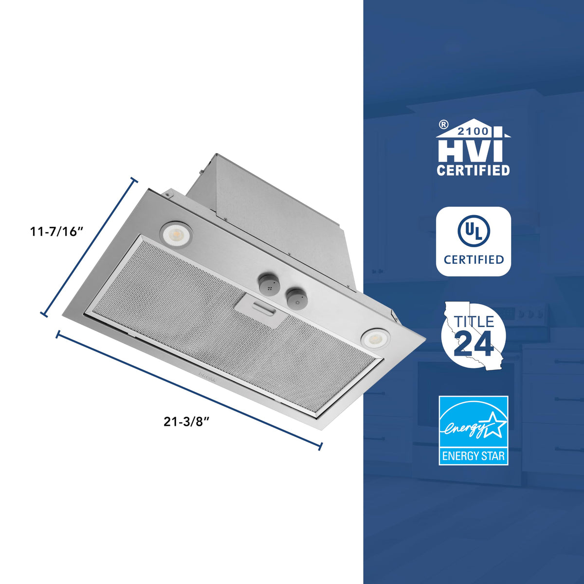 Broan-NuTone PM300SS Custom Power Pack Range Hood Insert with 2-Speed Exhaust Fan and Light, 300 Max Blower CFM, Stainless Steel, 21-Inch Built