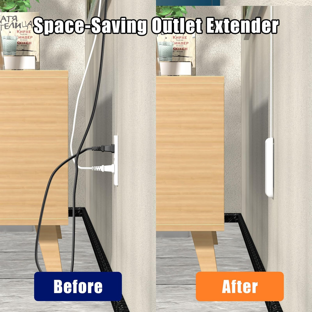 CABOCASA 3FT Flat Plug Extension Cord Power Strip 3 Outlets White Upward
