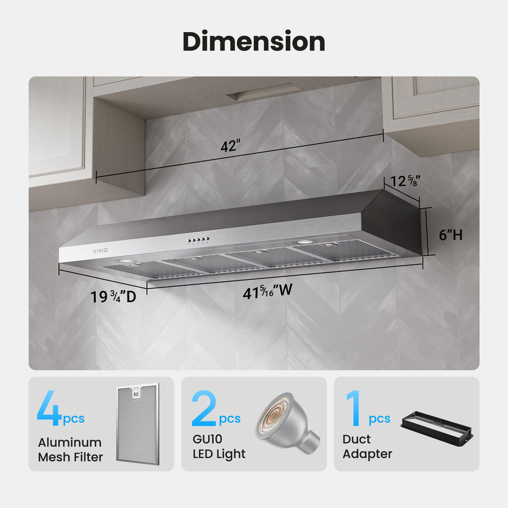 VIKIO HOME Under Cabinet Range Hood 30 Inch, 1200 CFM Dual-Motor Kitchen Vent with LED Lights, Button Control, Ducted Stainless Steel Vent Hood, Reusable 5-Layer Aluminum Filters, Black