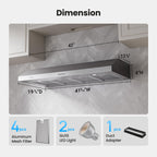 VIKIO HOME Under Cabinet Range Hood 30 Inch, 1200 CFM Dual-Motor Kitchen Vent with LED Lights, Button Control, Ducted Stainless Steel Vent Hood, Reusable 5-Layer Aluminum Filters, Black