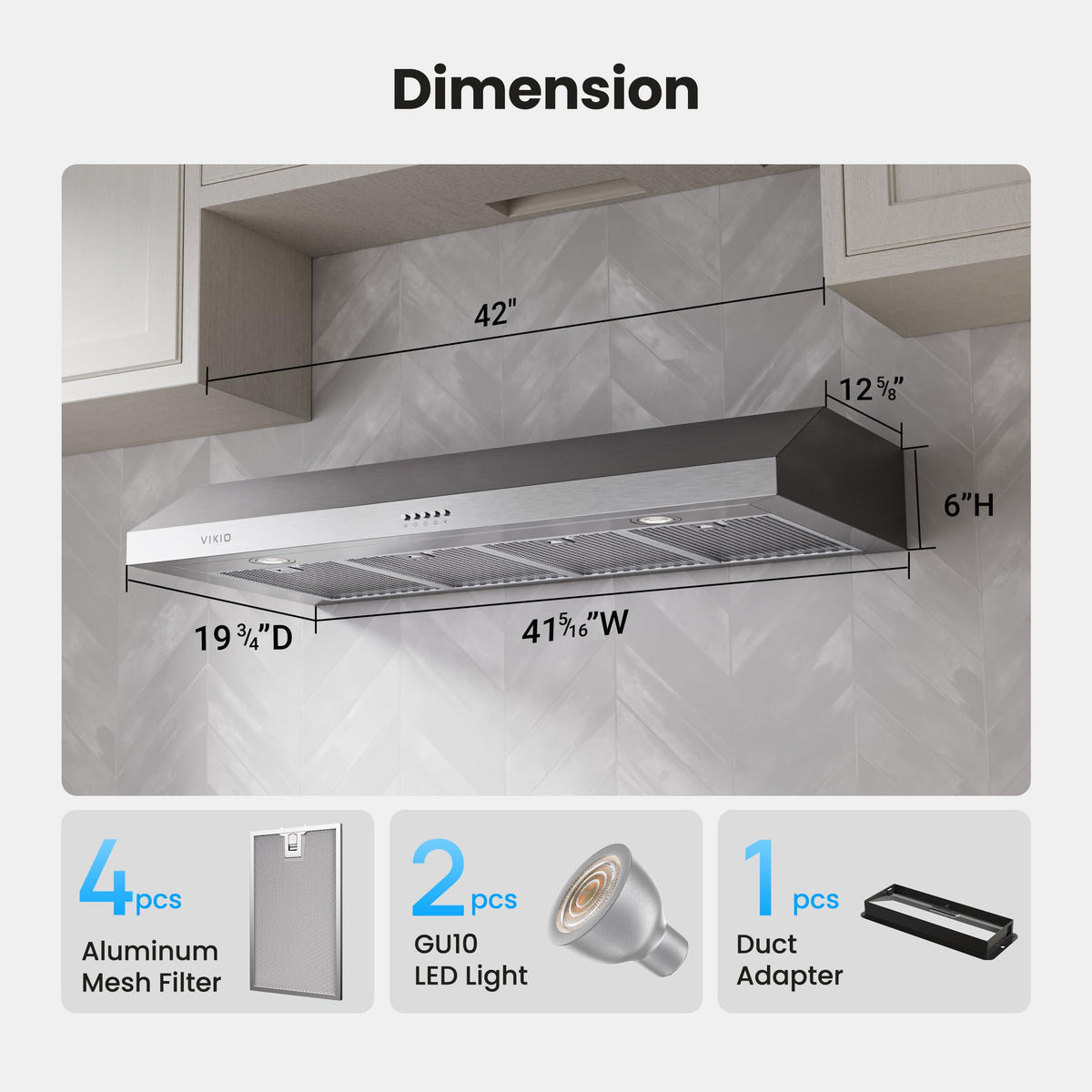 VIKIO HOME Under Cabinet Range Hood 30 Inch, 1200 CFM Dual-Motor Kitchen Vent with LED Lights, Button Control, Ducted Stainless Steel Vent Hood, Reusable 5-Layer Aluminum Filters, Black