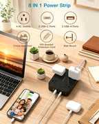 10 Ft Extension Cord, Flat Power Strip with 4 Outlets 4 USB Ports (2 USB C)