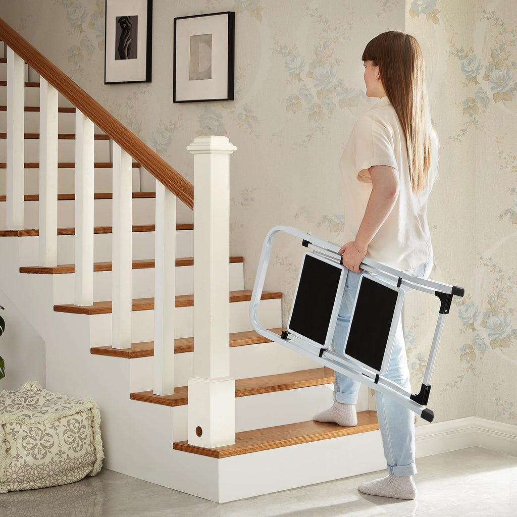 SONGMICS 3-Step Ladder, Folding Step Ladder, Safety, Holds up to 150KG