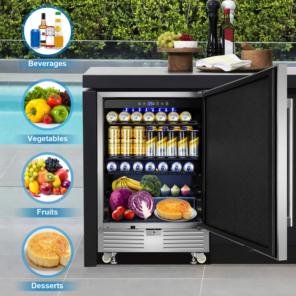 24" Dual Zone Wine and Beverage Refrigerator, Under Counter with Glass Door