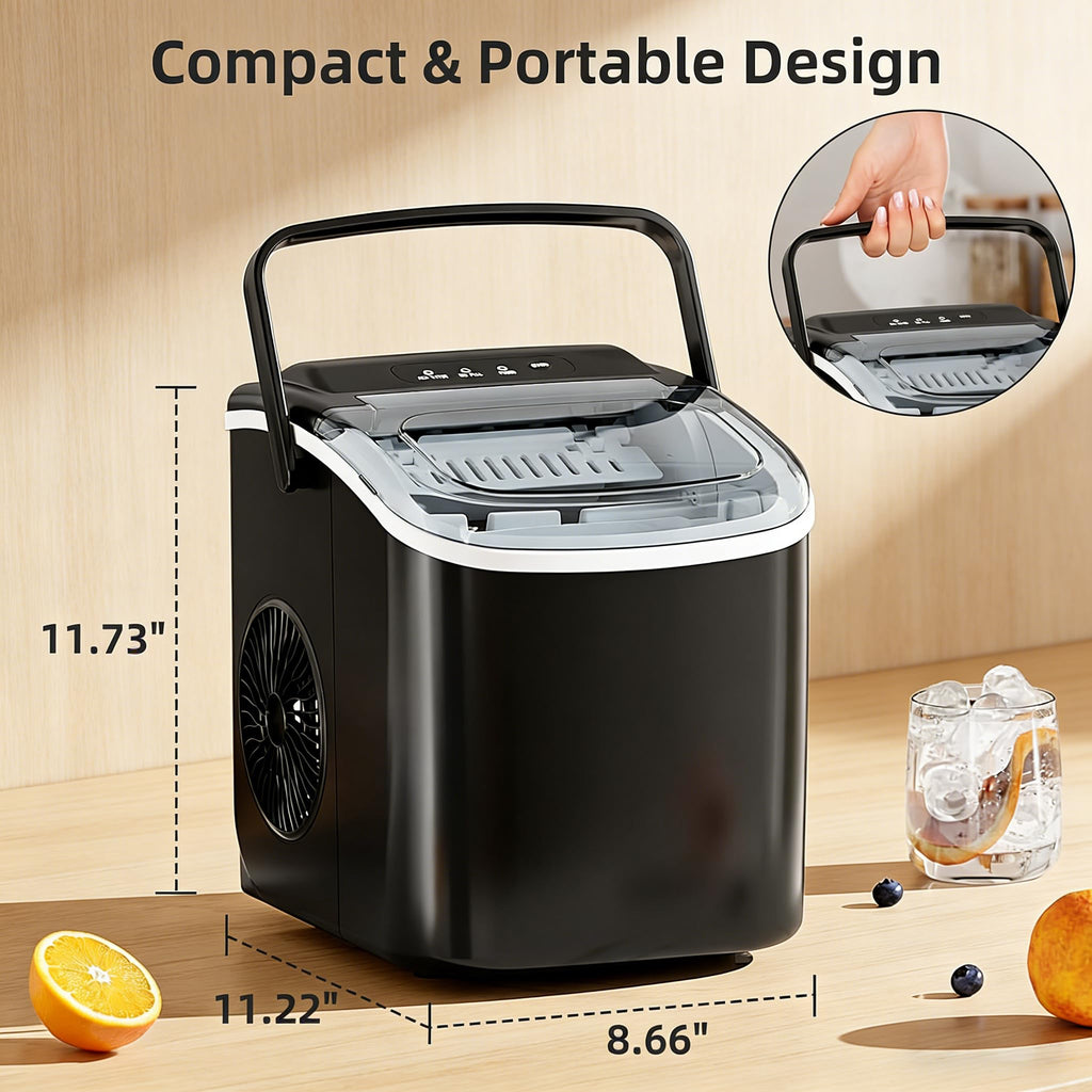 Antarctic Star Portable Ice Maker Countertop, 18Lbs/24H Self-Cleaning Ice Machine with One-Touch Operation & Ice Scoop Included, for Home Kitchen Office, Black