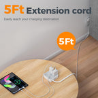 TESSAN PD 20W Surge Protector Extension Cord 5Ft, Flat Plug Power Strip