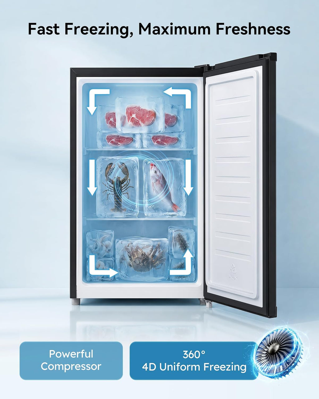 Feelfunn 3.0 Cu.ft Mini Freezer, Small Upright Freezer, Black