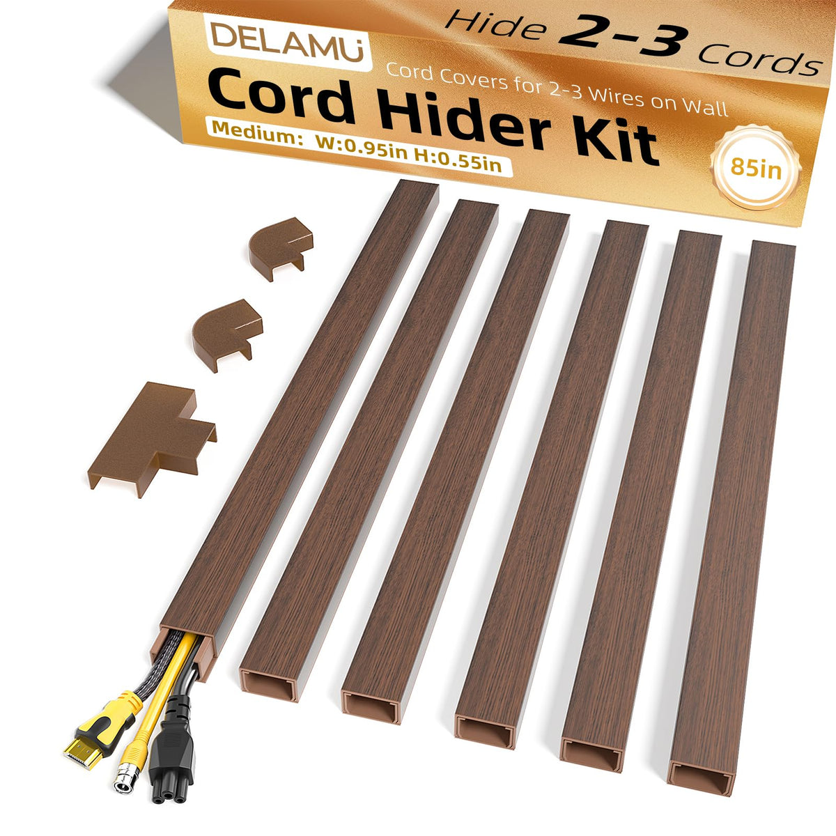 Delamu Beige Cord Hider, 85in Cord Covers for Wires on Wall, One-Cord Cable Hider, Wire Hiders Wire Covers for TV Cords on Wall, Easy Mount Cable Cover Management Kit, 6X L14.2 W0.59 H0.4in, Beige
