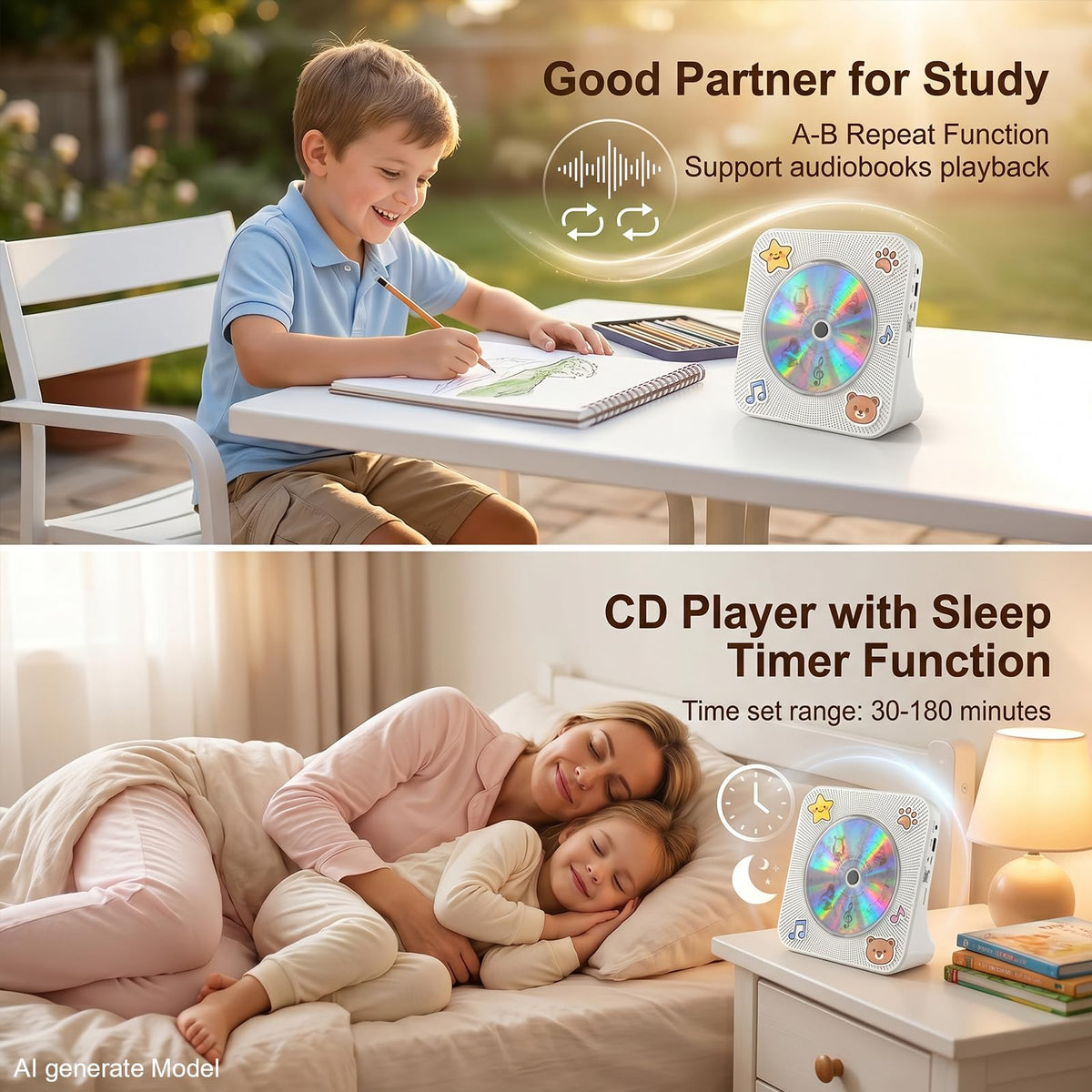 Gueray CD Player Portable Bluetooth Desktop CD Players for Home