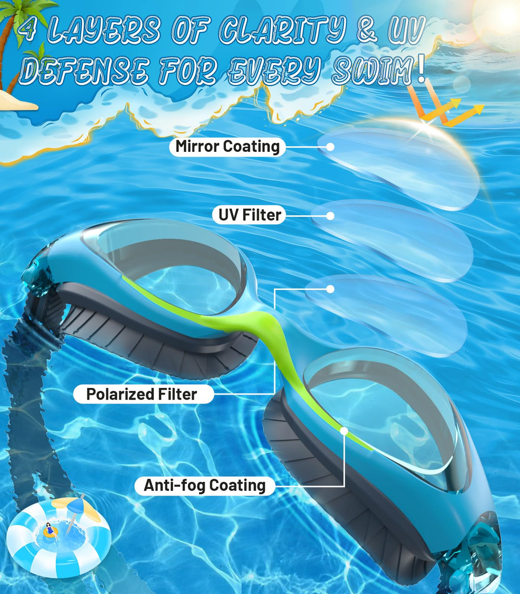 Kids Swimming Goggles for Boys & Girls Aged 6-14, Anti-Fog