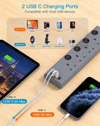 Extension Lead with USB Slots(2 USB C), 4 Way Plug Extension Socket, 1.8M