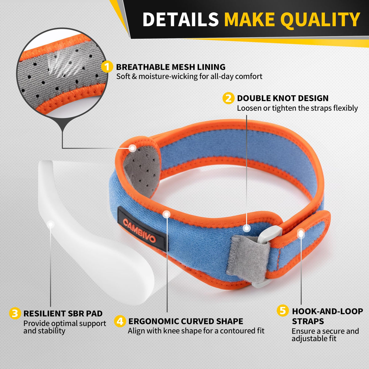 CAMBIVO 2 Pack Patella Tendon Knee Strap for Meniscus Tear & Osgood Schlatters Relief - Adjustable Knee Support for Running Stability, Jumper's Knee, Hiking & Gym Squats