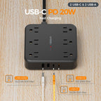TESSAN Surge Protector Power Strip, 5Ft Flat Plug Extension Cord, Black