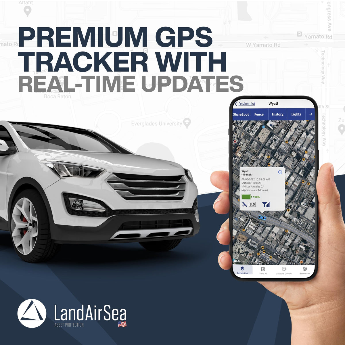 LandAirSea Overdrive GPS Tracker — Extended Life Battery, Magnetic, and Waterproof. Commercial GPS Tracker for Vehicles, Trailers, Equipment, and Assets. Real-Time Global Tracking.