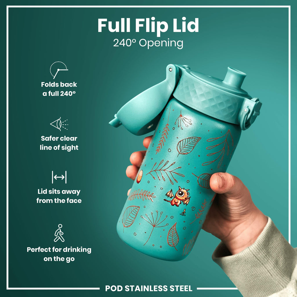 ION8 Lightweight Steel Kids Water Bottle, 400ml/13oz, Purple Unicorns