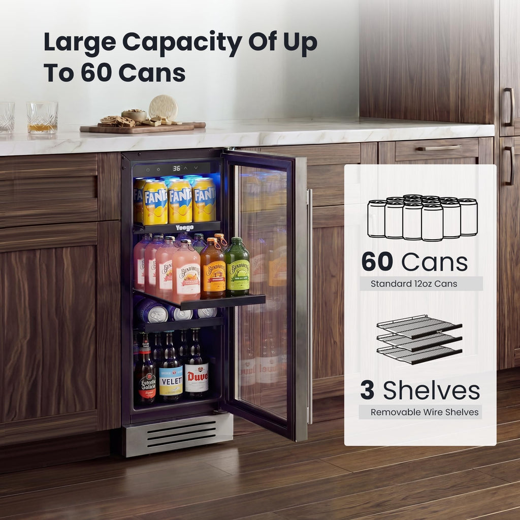 Yeego Beverage Refrigerator - 24 inch 180 Cans Beer Cooler with Glass Door