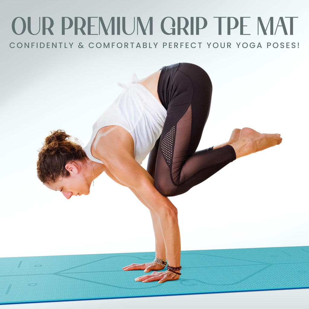 Yogii Yoga Mat - Non-Slip 6mm Thick TPE & Travel-friendly Yoga Mat - Perfect for Home & Gym Exercise Fitness & Pilates - With Laser Alignment Guides for Men & Women