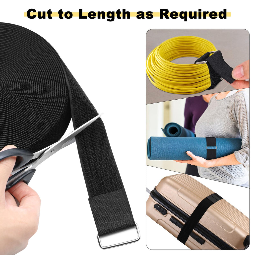 YMCRLUX 1"x64ft Hook and Loop Straps with 70 Metal Buckles, Adjustable Fastening Cable Straps, Cut-to-Length Cinch Strap, Reusable Nylon Securing Cord Ties for Organizer or Storage, 1 inch Wide, Black