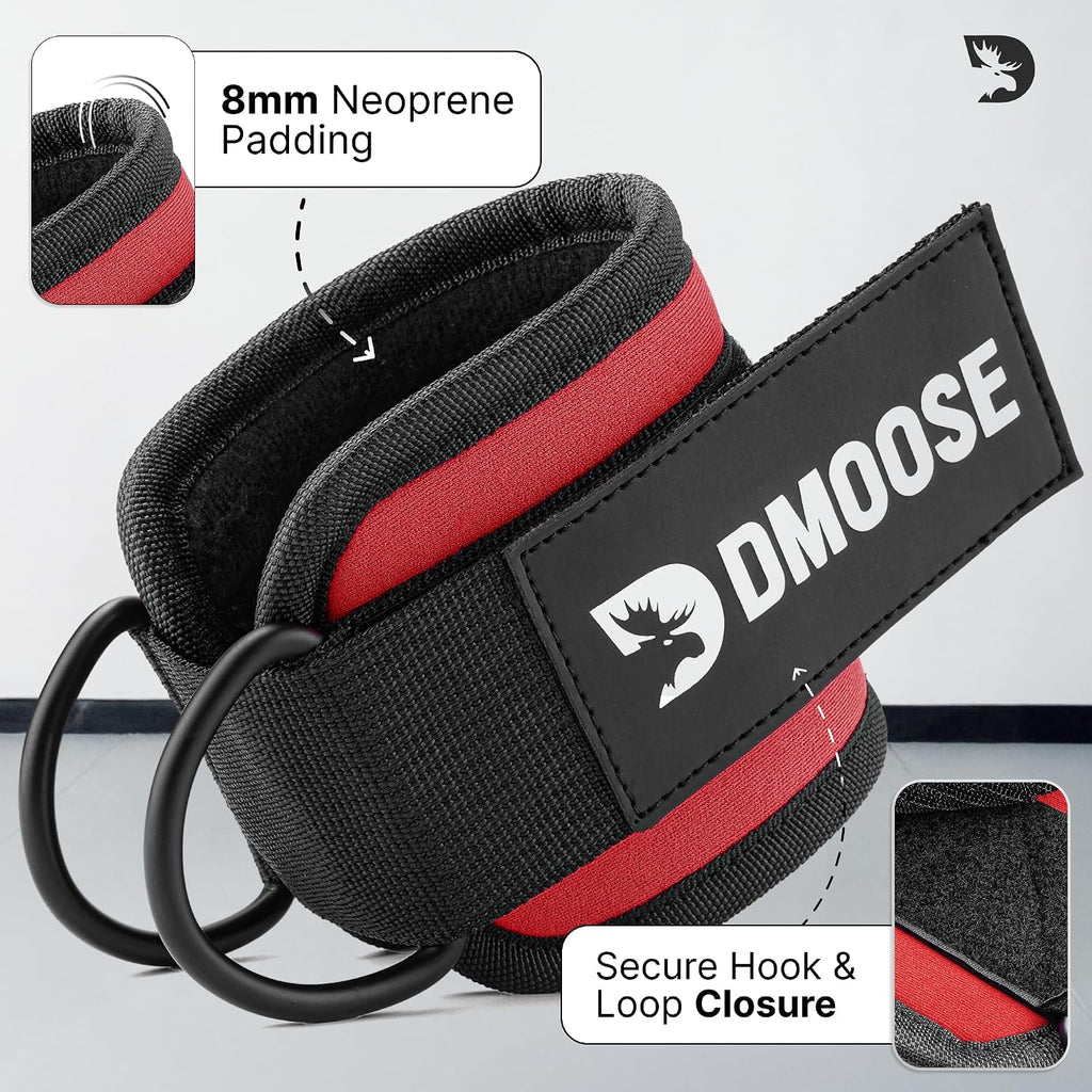 DMoose Fitness Ankle Strap for Cable Machine - One Size Fit with Premium Padding Cuffs - Cable Kickback Ankle Straps - Gym Attachments & Lower Body Exercises