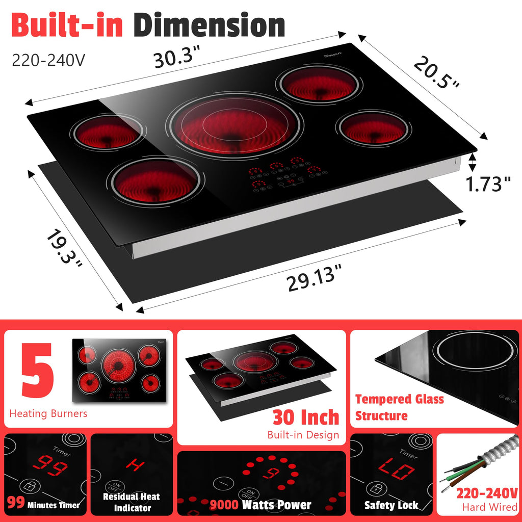 2 Burner Electric Cooktop 110V, 2000W Shard Power
