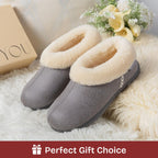 EverFoams Women's Suede Bootie Slippers Fuzzy Plush Collar Memory Foam