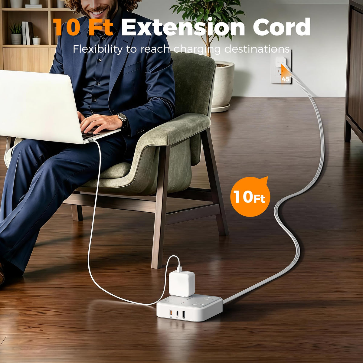 TESSAN PD 20W Surge Protector Extension Cord 5Ft, Flat Plug Power Strip