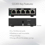 NETGEAR 5 Port Gigabit Network Switch, Unmanaged Ethernet Switch GS305