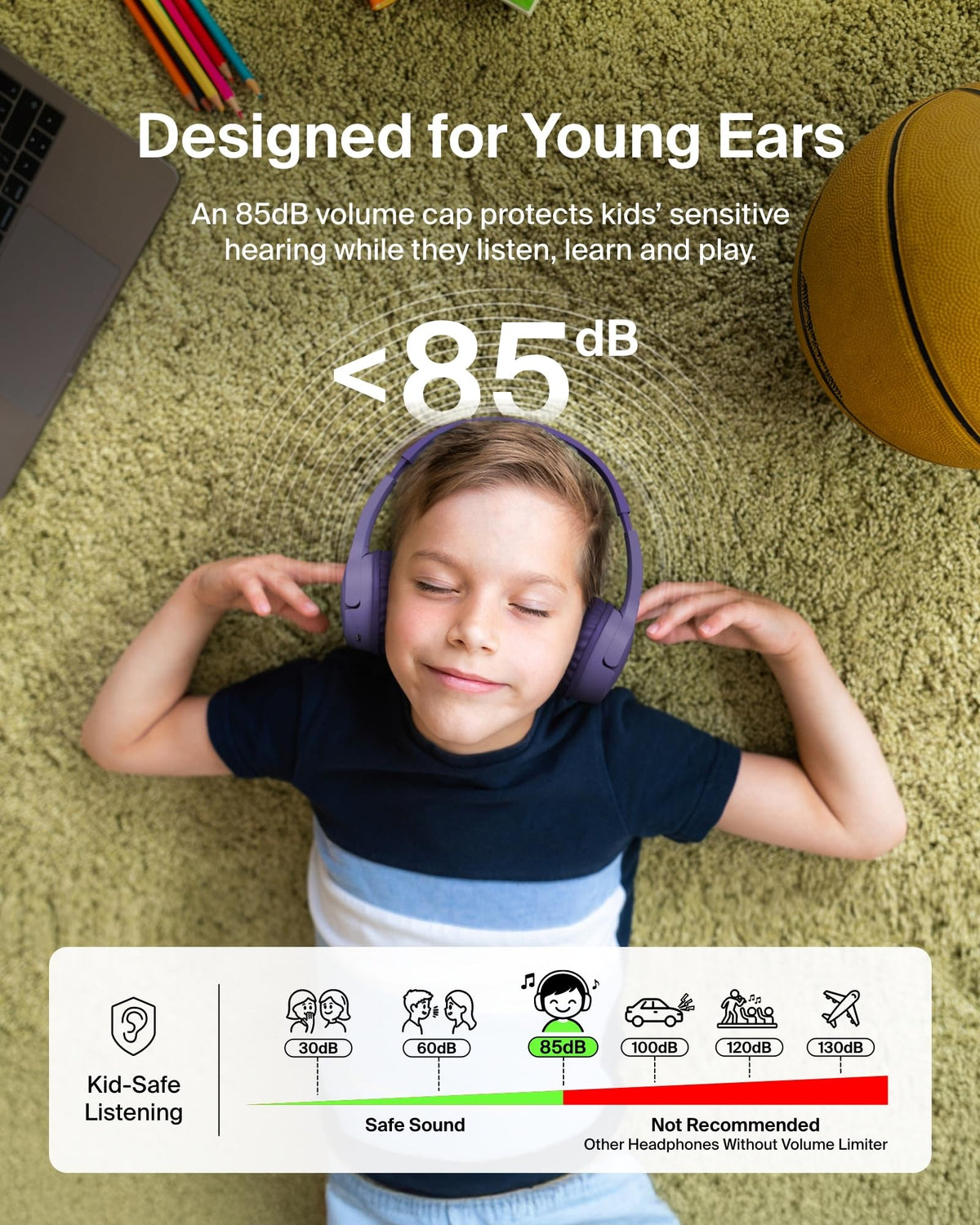 Belkin SoundForm Mini Kids Headphones, Wireless & Wired, 30H Playtime, Case