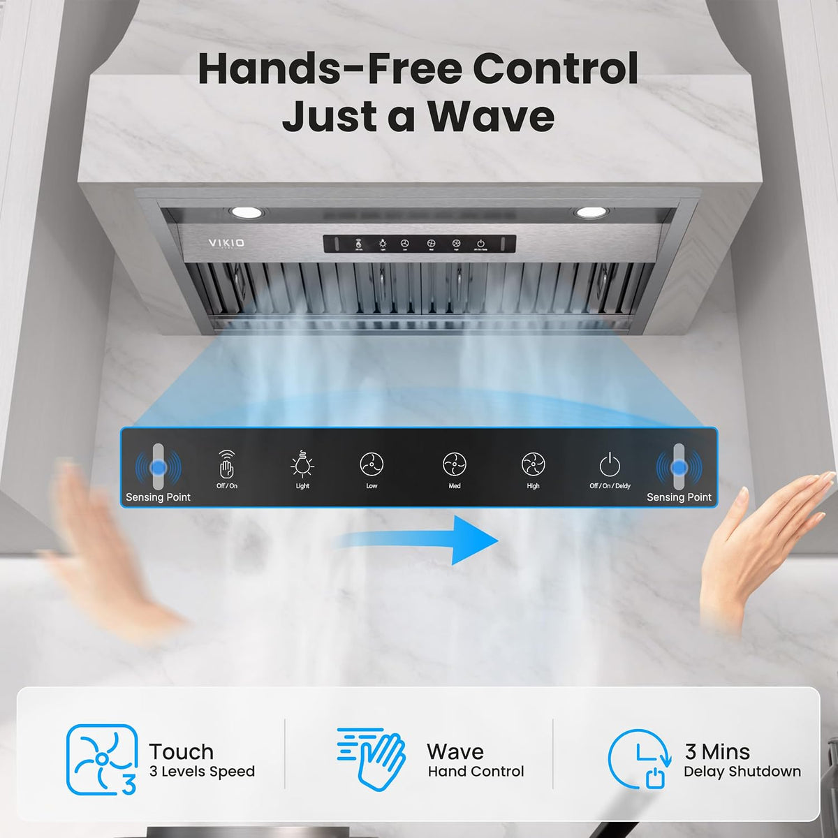 VIKIO HOME 30 Inch Range Hood Insert, 980 CFM, Dual-Intake, Gesture & Touch