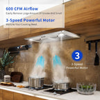 Range Hood Insert 30 inch,Stainless Steel Kitchen Vent Hood 600CFM,Built-in Kitchen Stove Hood w/Front Button Controls and Front LED Lights,Baffle Filters,Ducted/ductless Convertible Duct