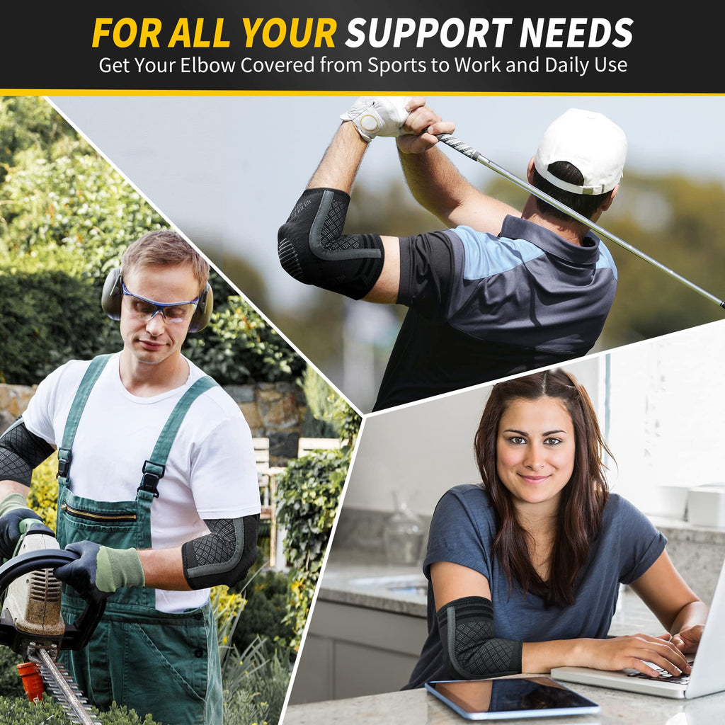 CAMBIVO Elbow Support for Men&Women 2 Pack, Upgraded Tennis Elbow Support Arm Sleeves with Gel Pad and Dual Stabilizers, Elbow Brace for Tennis, Weightlifting