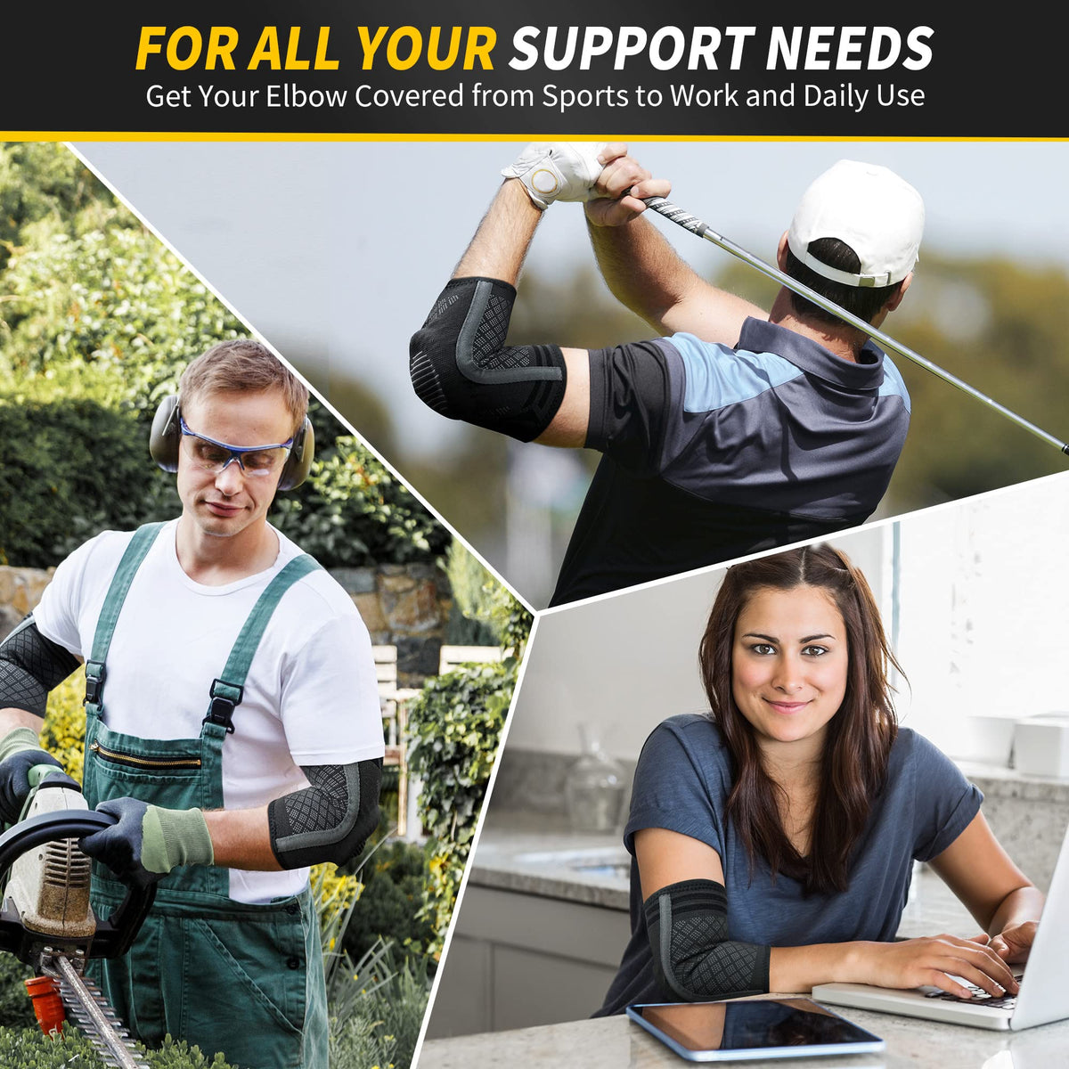 CAMBIVO Elbow Support for Men&Women 2 Pack, Upgraded Tennis Elbow Support Arm Sleeves with Gel Pad and Dual Stabilizers, Elbow Brace for Tennis, Weightlifting