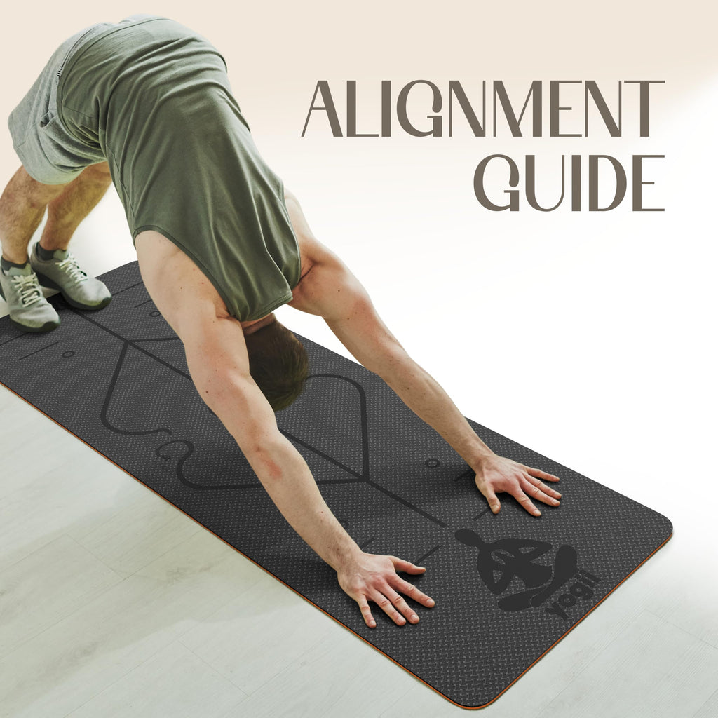 Yogii Yoga Mat - Non-Slip 6mm Thick TPE & Travel-friendly Yoga Mat - Perfect for Home & Gym Exercise Fitness & Pilates - With Laser Alignment Guides for Men & Women