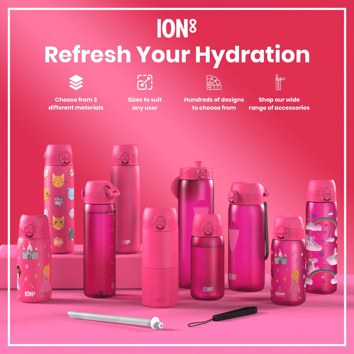 ION8 Lightweight Steel Kids Water Bottle, 400ml/13oz, Purple Unicorns