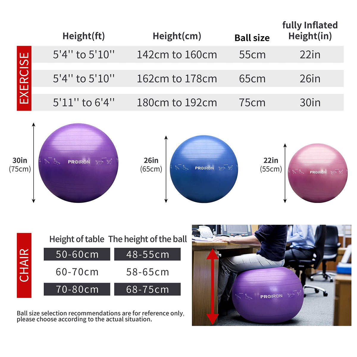 PROIRON Extra Thick Exercise Pregnancy Ball 55cm 65cm 75cm
