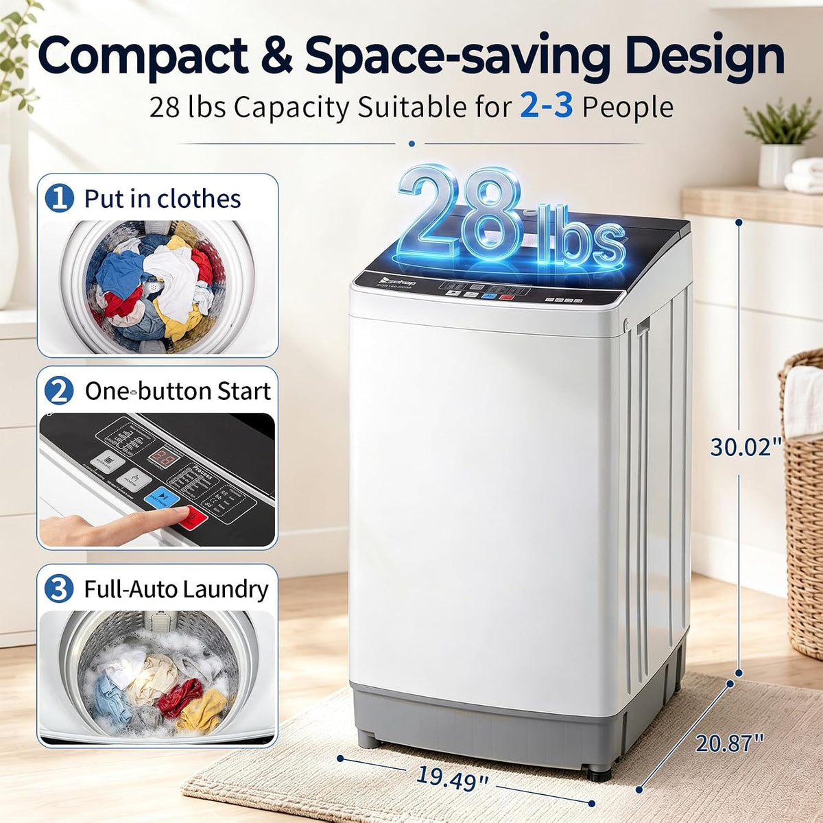 Winado 15.6LBS Full Automatic Portable Washing Machine with Drain Pump